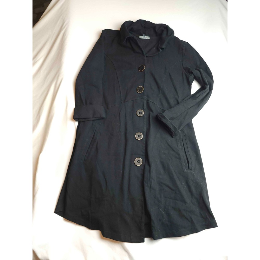 Habitat Overcoat Jacket Womens Small Black Button Front Long Sleeve Pockets
